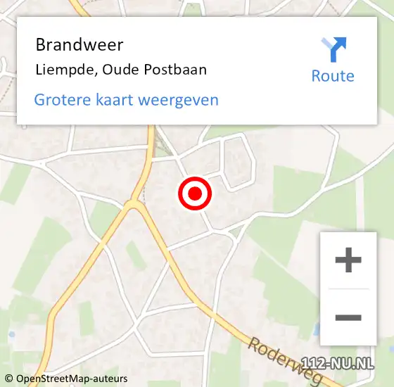 Locatie op kaart van de 112 melding: Brandweer Liempde, Oude Postbaan op 15 januari 2022 21:18