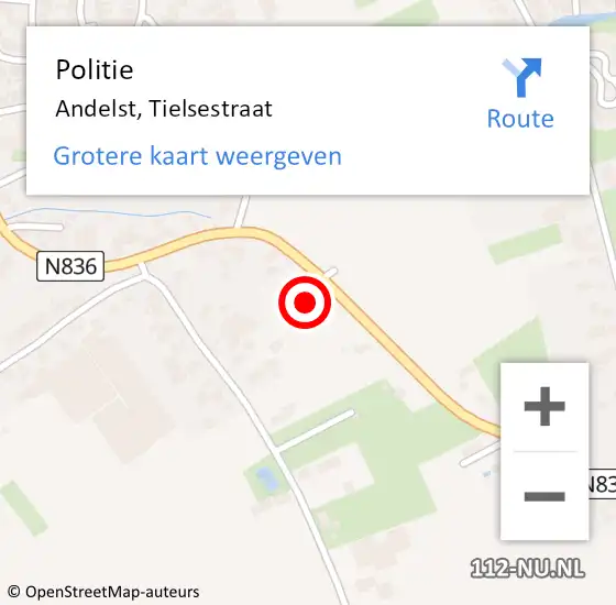 Locatie op kaart van de 112 melding: Politie Andelst, Tielsestraat op 15 januari 2022 21:32