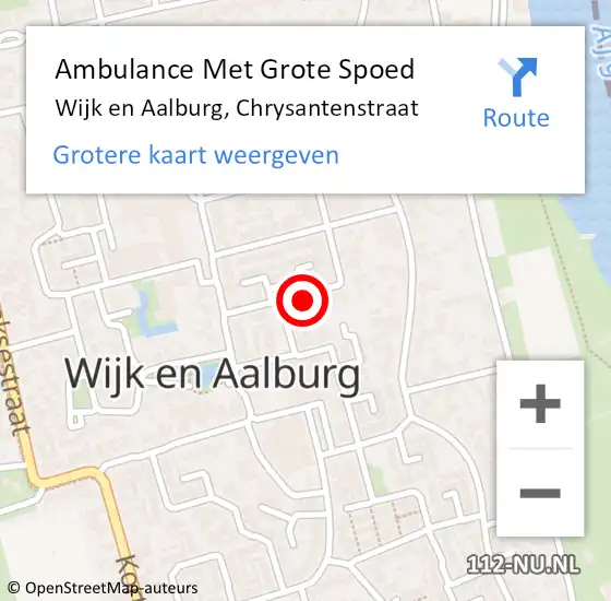 Locatie op kaart van de 112 melding: Ambulance Met Grote Spoed Naar Wijk en Aalburg, Chrysantenstraat op 15 januari 2022 22:05