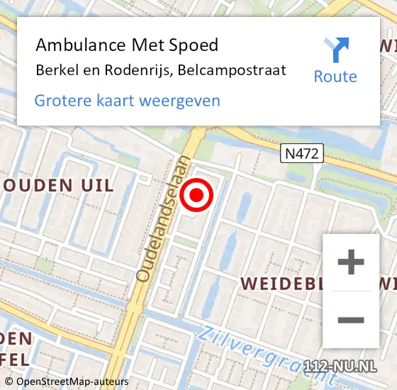 Locatie op kaart van de 112 melding: Ambulance Met Spoed Naar Berkel en Rodenrijs, Belcampostraat op 15 januari 2022 22:10