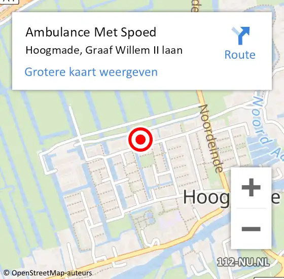 Locatie op kaart van de 112 melding: Ambulance Met Spoed Naar Hoogmade, Graaf Willem II laan op 15 januari 2022 22:24