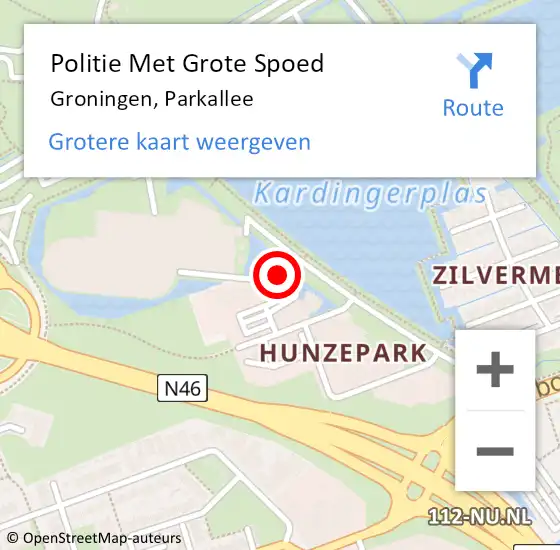 Locatie op kaart van de 112 melding: Politie Met Grote Spoed Naar Groningen, Parkallee op 15 januari 2022 22:32