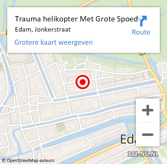 Locatie op kaart van de 112 melding: Trauma helikopter Met Grote Spoed Naar Edam, Jonkerstraat op 15 januari 2022 22:52