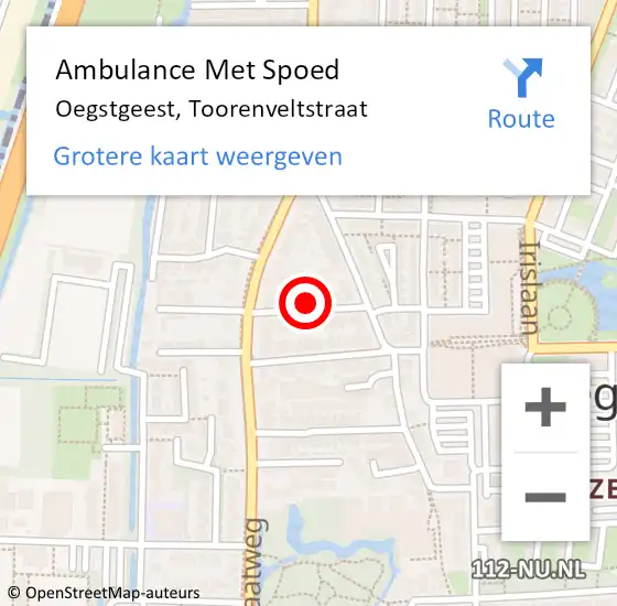 Locatie op kaart van de 112 melding: Ambulance Met Spoed Naar Oegstgeest, Toorenveltstraat op 15 januari 2022 22:58