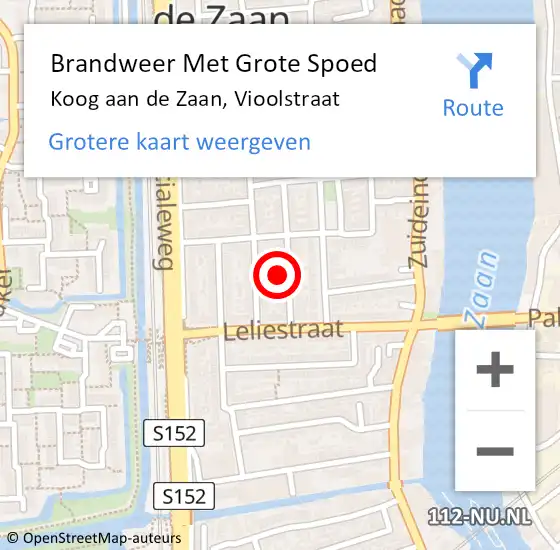 Locatie op kaart van de 112 melding: Brandweer Met Grote Spoed Naar Koog aan de Zaan, Vioolstraat op 15 januari 2022 23:19