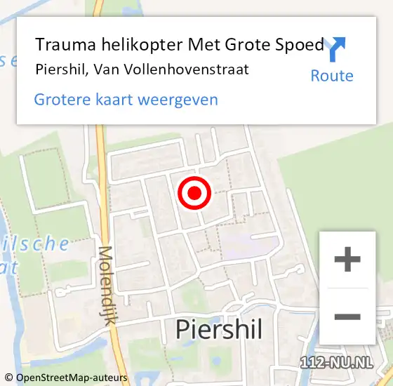 Locatie op kaart van de 112 melding: Trauma helikopter Met Grote Spoed Naar Piershil, Van Vollenhovenstraat op 16 januari 2022 00:24