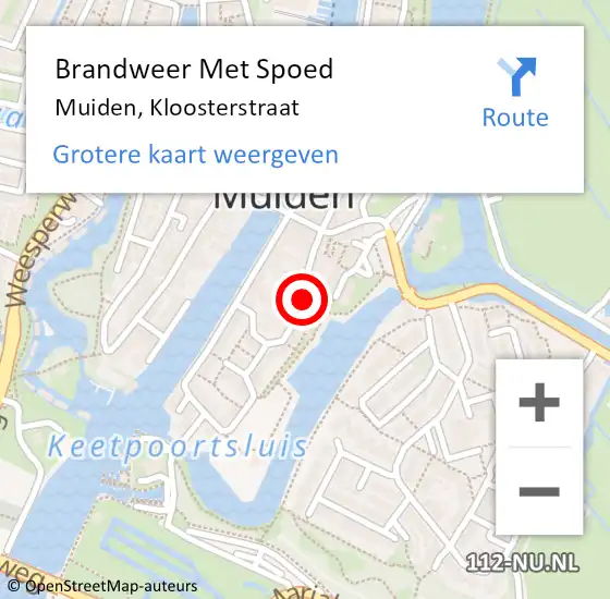 Locatie op kaart van de 112 melding: Brandweer Met Spoed Naar Muiden, Kloosterstraat op 16 januari 2022 00:34