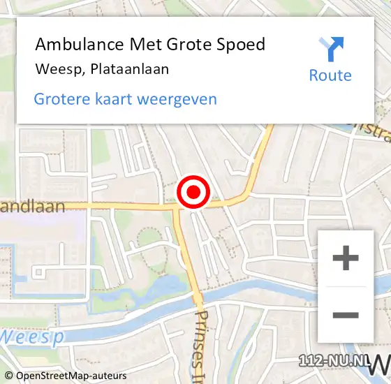 Locatie op kaart van de 112 melding: Ambulance Met Grote Spoed Naar Weesp, Plataanlaan op 16 januari 2022 00:39