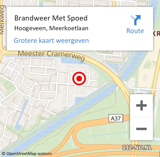 Locatie op kaart van de 112 melding: Brandweer Met Spoed Naar Hoogeveen, Meerkoetlaan op 16 januari 2022 01:10