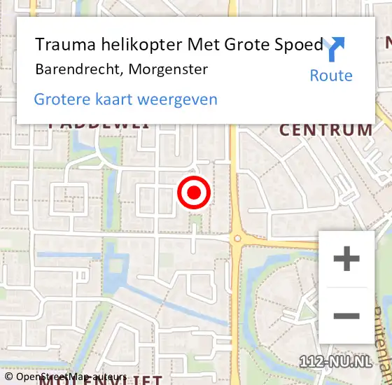 Locatie op kaart van de 112 melding: Trauma helikopter Met Grote Spoed Naar Barendrecht, Morgenster op 16 januari 2022 01:14