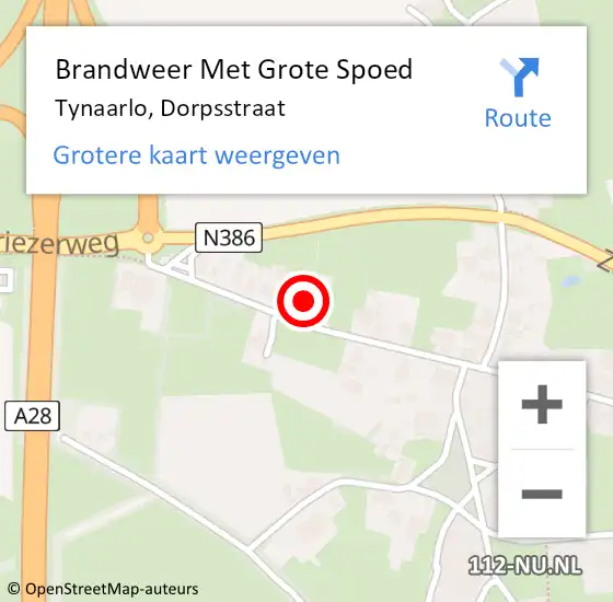 Locatie op kaart van de 112 melding: Brandweer Met Grote Spoed Naar Tynaarlo, Dorpsstraat op 16 januari 2022 01:17