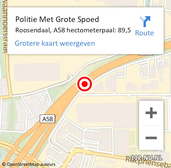 Locatie op kaart van de 112 melding: Politie Met Grote Spoed Naar Roosendaal, A58 hectometerpaal: 89,5 op 16 januari 2022 01:30