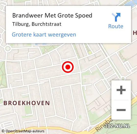 Locatie op kaart van de 112 melding: Brandweer Met Grote Spoed Naar Tilburg, Burchtstraat op 16 januari 2022 01:36