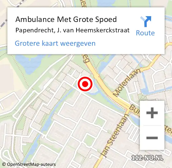 Locatie op kaart van de 112 melding: Ambulance Met Grote Spoed Naar Papendrecht, J. van Heemskerckstraat op 16 januari 2022 04:28