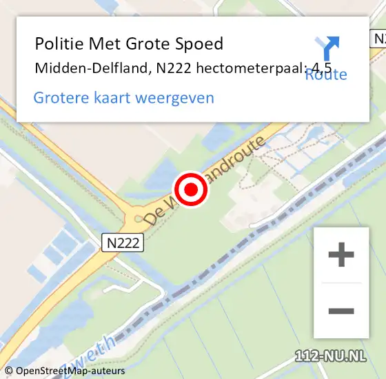 Locatie op kaart van de 112 melding: Politie Met Grote Spoed Naar Midden-Delfland, N222 hectometerpaal: 4,5 op 16 januari 2022 05:08