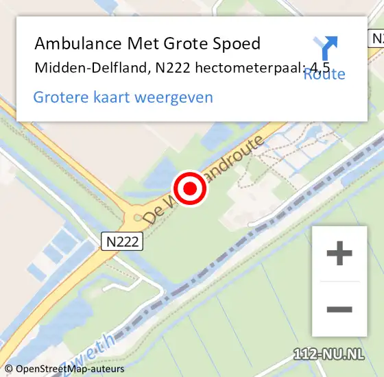 Locatie op kaart van de 112 melding: Ambulance Met Grote Spoed Naar Midden-Delfland, N222 hectometerpaal: 4,5 op 16 januari 2022 05:08