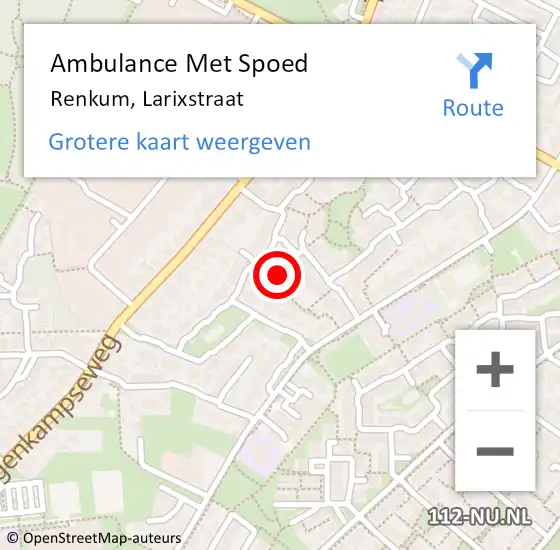 Locatie op kaart van de 112 melding: Ambulance Met Spoed Naar Renkum, Larixstraat op 16 januari 2022 06:43