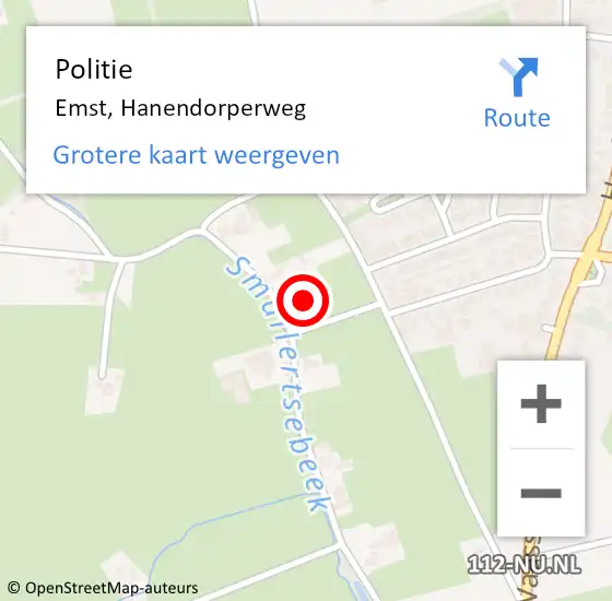 Locatie op kaart van de 112 melding: Politie Emst, Hanendorperweg op 16 januari 2022 10:17