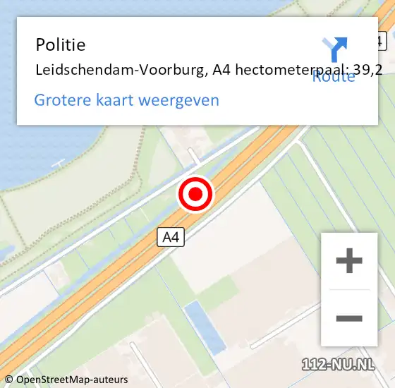 Locatie op kaart van de 112 melding: Politie Leidschendam-Voorburg, A4 hectometerpaal: 39,2 op 16 januari 2022 10:50