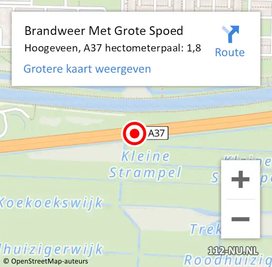 Locatie op kaart van de 112 melding: Brandweer Met Grote Spoed Naar Hoogeveen, A37 hectometerpaal: 1,8 op 16 januari 2022 11:00