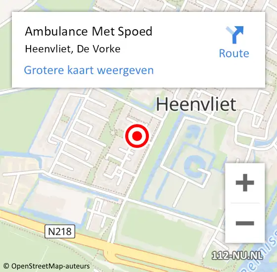 Locatie op kaart van de 112 melding: Ambulance Met Spoed Naar Heenvliet, De Vorke op 16 januari 2022 12:43