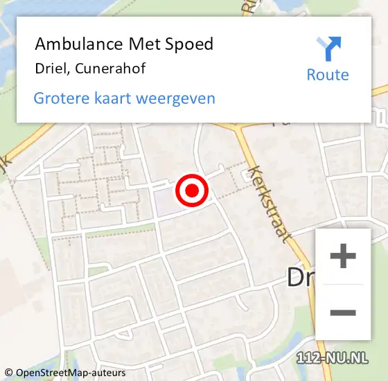 Locatie op kaart van de 112 melding: Ambulance Met Spoed Naar Driel, Cunerahof op 16 januari 2022 12:50