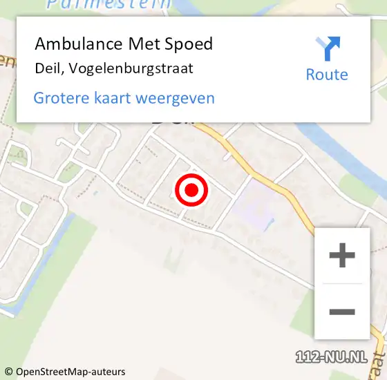 Locatie op kaart van de 112 melding: Ambulance Met Spoed Naar Deil, Vogelenburgstraat op 16 januari 2022 13:42