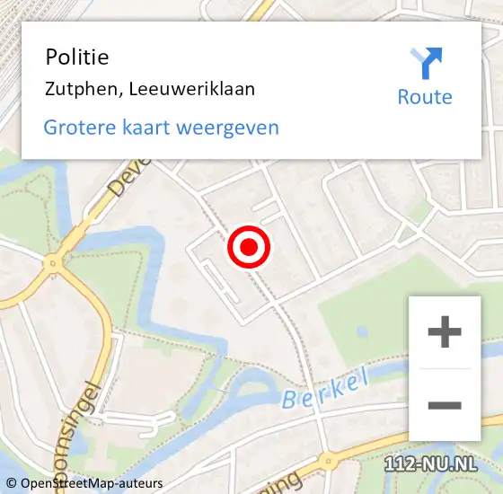 Locatie op kaart van de 112 melding: Politie Zutphen, Leeuweriklaan op 16 januari 2022 13:51