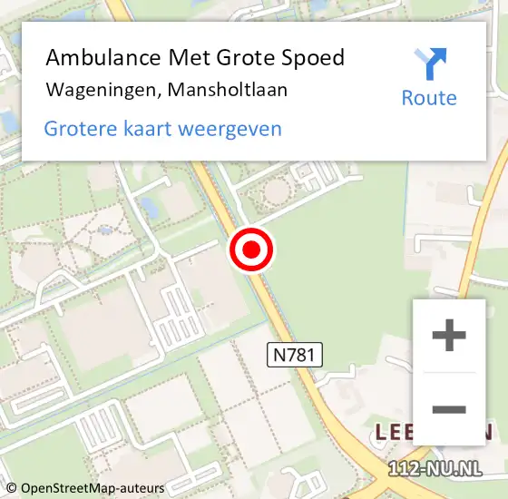 Locatie op kaart van de 112 melding: Ambulance Met Grote Spoed Naar Wageningen, Mansholtlaan op 16 januari 2022 14:21
