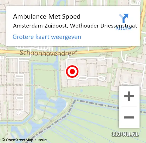 Locatie op kaart van de 112 melding: Ambulance Met Spoed Naar Amsterdam-Zuidoost, Wethouder Driessenstraat op 16 januari 2022 14:32