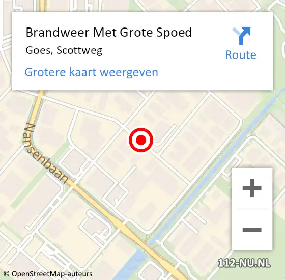 Locatie op kaart van de 112 melding: Brandweer Met Grote Spoed Naar Goes, Scottweg op 16 januari 2022 14:46