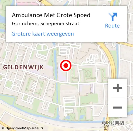 Locatie op kaart van de 112 melding: Ambulance Met Grote Spoed Naar Gorinchem, Schepenenstraat op 5 juli 2014 13:15