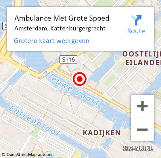 Locatie op kaart van de 112 melding: Ambulance Met Grote Spoed Naar Amsterdam, Kattenburgergracht op 16 januari 2022 15:25