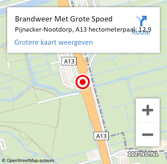 Locatie op kaart van de 112 melding: Brandweer Met Grote Spoed Naar Pijnacker-Nootdorp, A13 hectometerpaal: 12,9 op 16 januari 2022 16:33