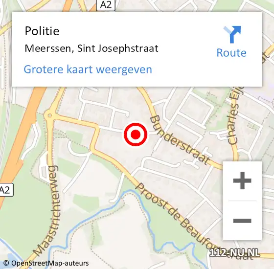 Locatie op kaart van de 112 melding: Politie Meerssen, Sint Josephstraat op 16 januari 2022 16:36