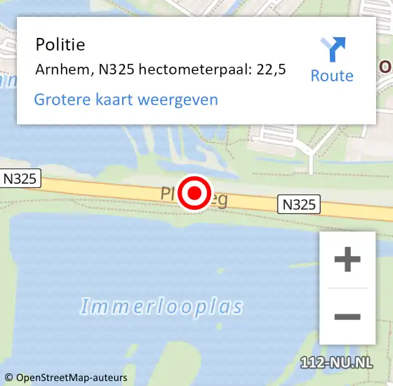 Locatie op kaart van de 112 melding: Politie Arnhem, N325 hectometerpaal: 22,5 op 16 januari 2022 16:37