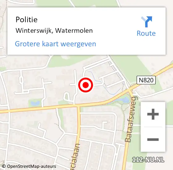 Locatie op kaart van de 112 melding: Politie Winterswijk, Watermolen op 16 januari 2022 16:37