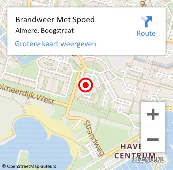 Locatie op kaart van de 112 melding: Brandweer Met Spoed Naar Almere, Boogstraat op 16 januari 2022 16:46