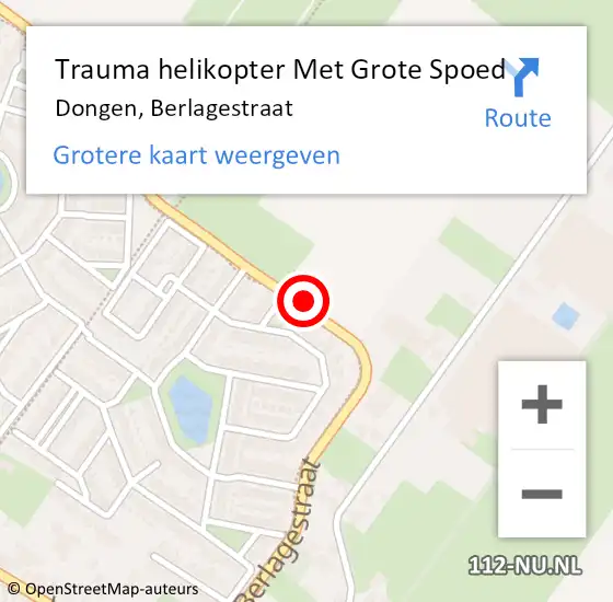 Locatie op kaart van de 112 melding: Trauma helikopter Met Grote Spoed Naar Dongen, Berlagestraat op 16 januari 2022 17:19