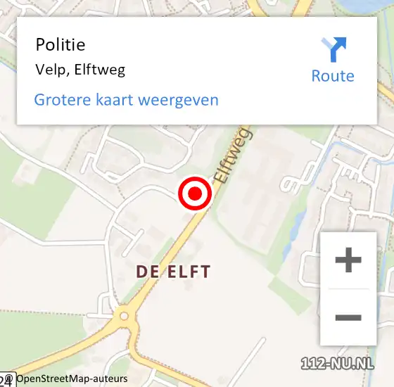 Locatie op kaart van de 112 melding: Politie Velp, Elftweg op 16 januari 2022 18:19