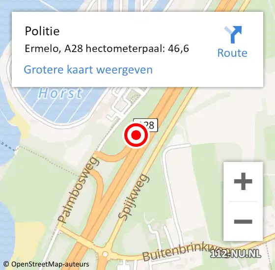 Locatie op kaart van de 112 melding: Politie Ermelo, A28 hectometerpaal: 46,6 op 16 januari 2022 18:36