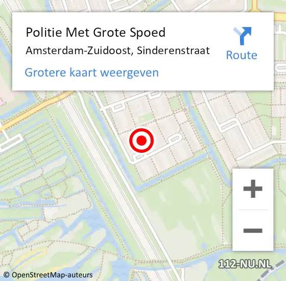 Locatie op kaart van de 112 melding: Politie Met Grote Spoed Naar Amsterdam-Zuidoost, Sinderenstraat op 16 januari 2022 19:09