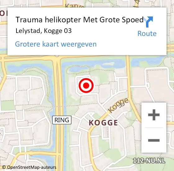 Locatie op kaart van de 112 melding: Trauma helikopter Met Grote Spoed Naar Lelystad, Kogge 03 op 16 januari 2022 19:14