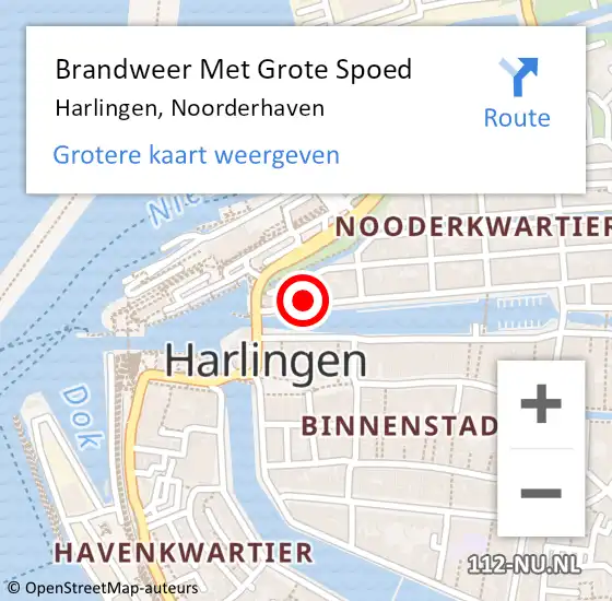 Locatie op kaart van de 112 melding: Brandweer Met Grote Spoed Naar Harlingen, Noorderhaven op 16 januari 2022 19:24