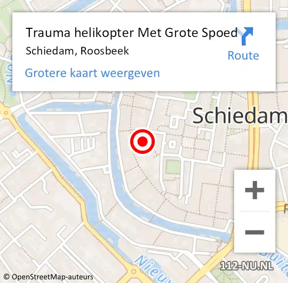 Locatie op kaart van de 112 melding: Trauma helikopter Met Grote Spoed Naar Schiedam, Roosbeek op 16 januari 2022 20:31