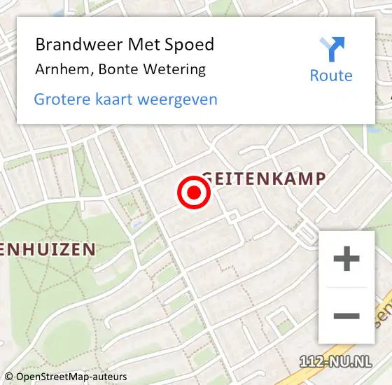 Locatie op kaart van de 112 melding: Brandweer Met Spoed Naar Arnhem, Bonte Wetering op 16 januari 2022 20:43