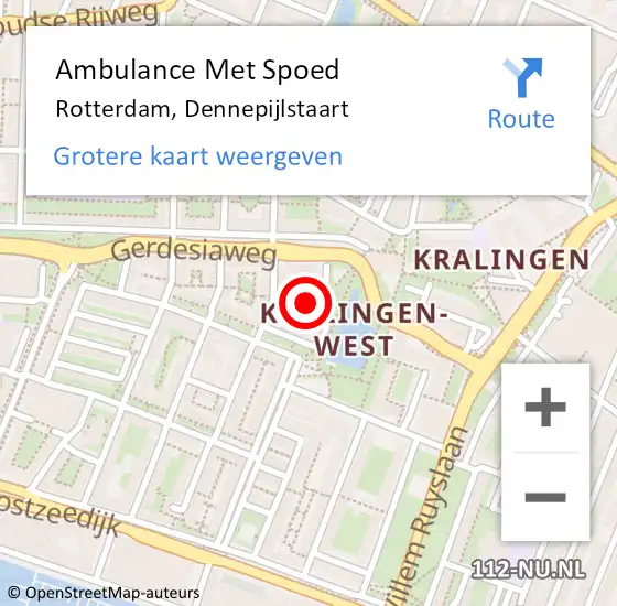 Locatie op kaart van de 112 melding: Ambulance Met Spoed Naar Rotterdam, Dennepijlstaart op 16 januari 2022 21:32