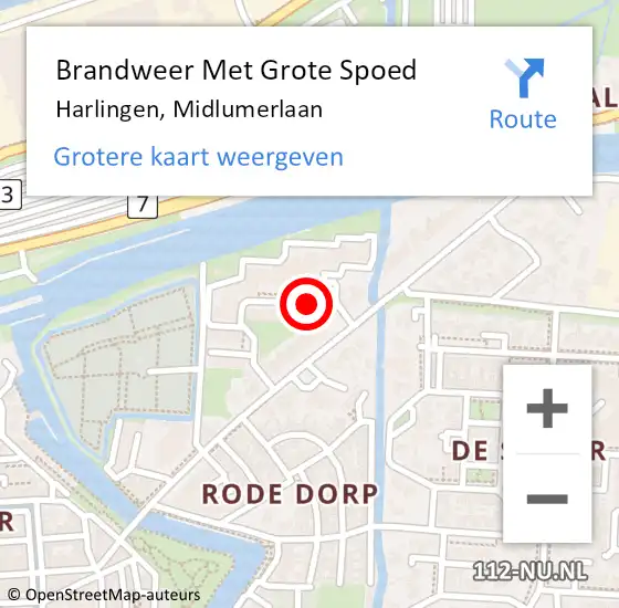 Locatie op kaart van de 112 melding: Brandweer Met Grote Spoed Naar Harlingen, Midlumerlaan op 5 juli 2014 13:43