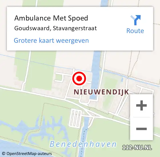 Locatie op kaart van de 112 melding: Ambulance Met Spoed Naar Goudswaard, Stavangerstraat op 16 januari 2022 22:56