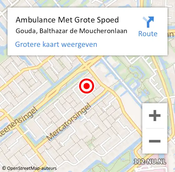 Locatie op kaart van de 112 melding: Ambulance Met Grote Spoed Naar Gouda, Balthazar de Moucheronlaan op 17 januari 2022 01:15